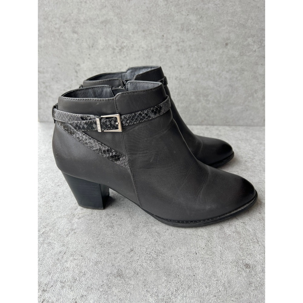 Vionic Upright Upton Leather Ankle Boots Gray Snakeskin Buckle Block Heel‎ 9.5